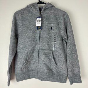 POLO Ralph Lauren Brand NEW Youth Gray Full Zip Up Sweater W/Hood Size M (10-12)